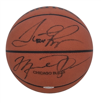 Michael Jordan & Scottie Pippen Dual Signed Spalding Basketball With Chicago Bulls Stamp (UDA & Beckett)